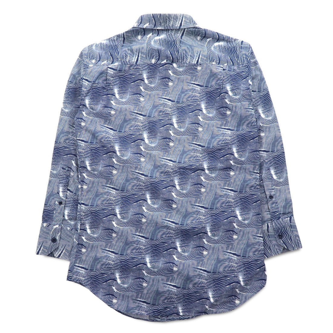 EMPORIO ARMANI All-over Print Dress Shirt, S, Navy, Cotton, Made in Tunisia