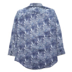 EMPORIO ARMANI All-over Print Dress Shirt, S, Navy, Cotton, Made in Tunisia
