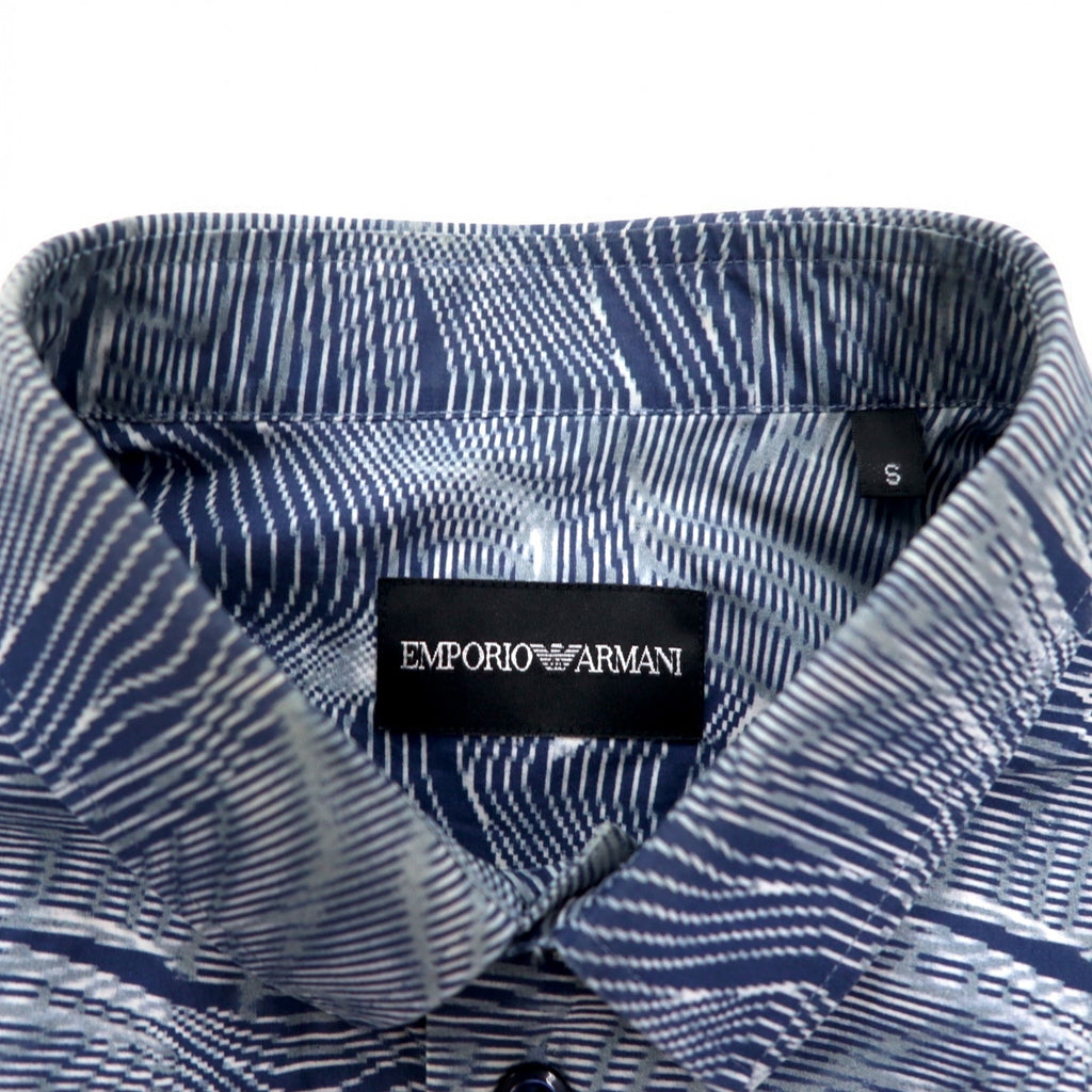 EMPORIO ARMANI All-over Print Dress Shirt, S, Navy, Cotton, Made in Tunisia