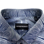 EMPORIO ARMANI All-over Print Dress Shirt, S, Navy, Cotton, Made in Tunisia