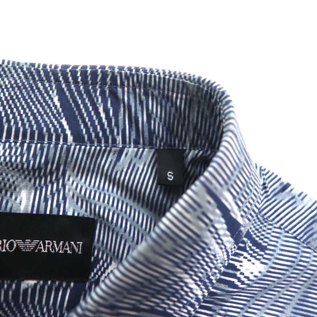 EMPORIO ARMANI All-over Print Dress Shirt, S, Navy, Cotton, Made in Tunisia