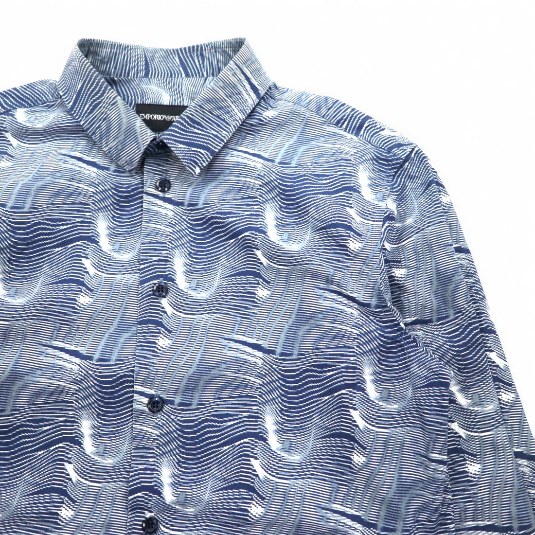 EMPORIO ARMANI All-over Print Dress Shirt, S, Navy, Cotton, Made in Tunisia