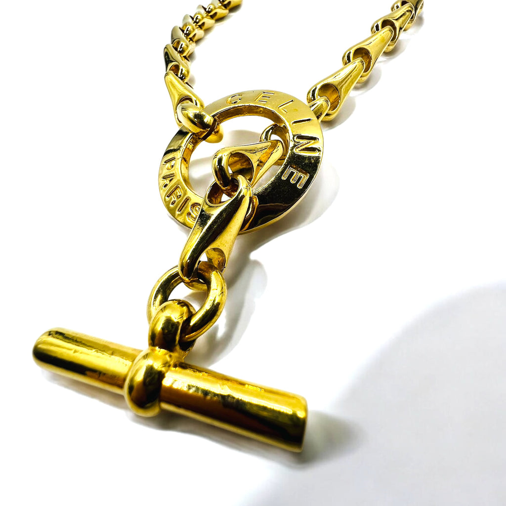 CELINE Made in Italy Circle Logo Toggle Necklace Choker Gold