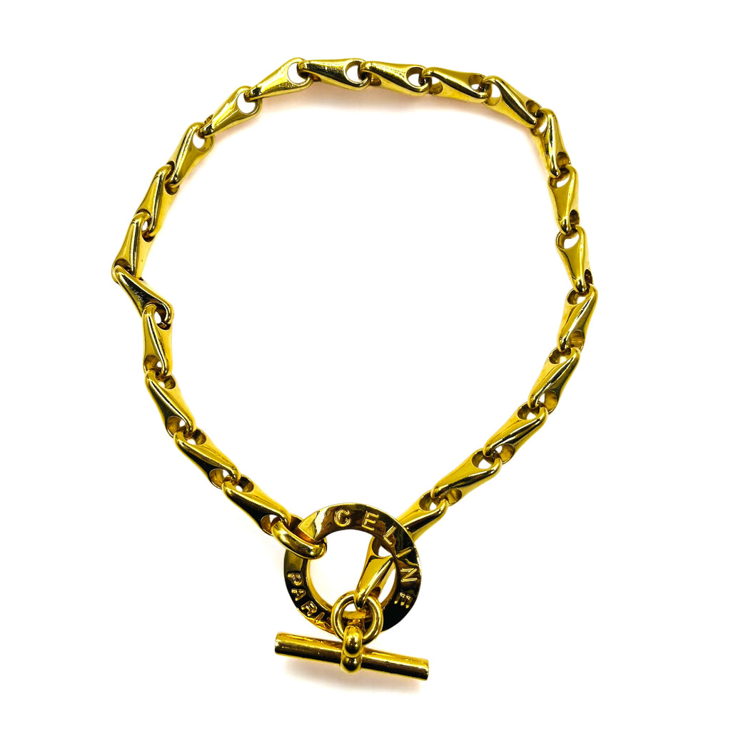 CELINE Made in Italy Circle Logo Toggle Necklace Choker Gold