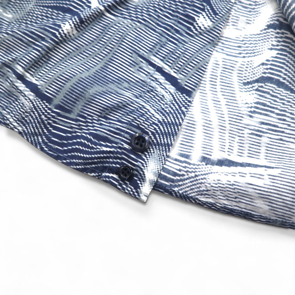 EMPORIO ARMANI All-over Print Dress Shirt, S, Navy, Cotton, Made in Tunisia