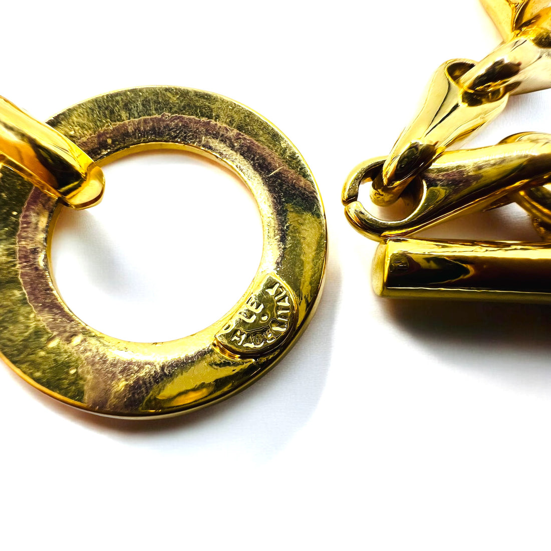 CELINE Made in Italy Circle Logo Toggle Necklace Choker Gold