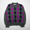 Christian Dior SPORTS 90s Made in Japan Polo Knit Sweater, Size M, Charcoal Wool Argyle