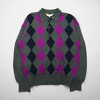 Christian Dior SPORTS 90s Made in Japan Polo Knit Sweater, Size M, Charcoal Wool Argyle