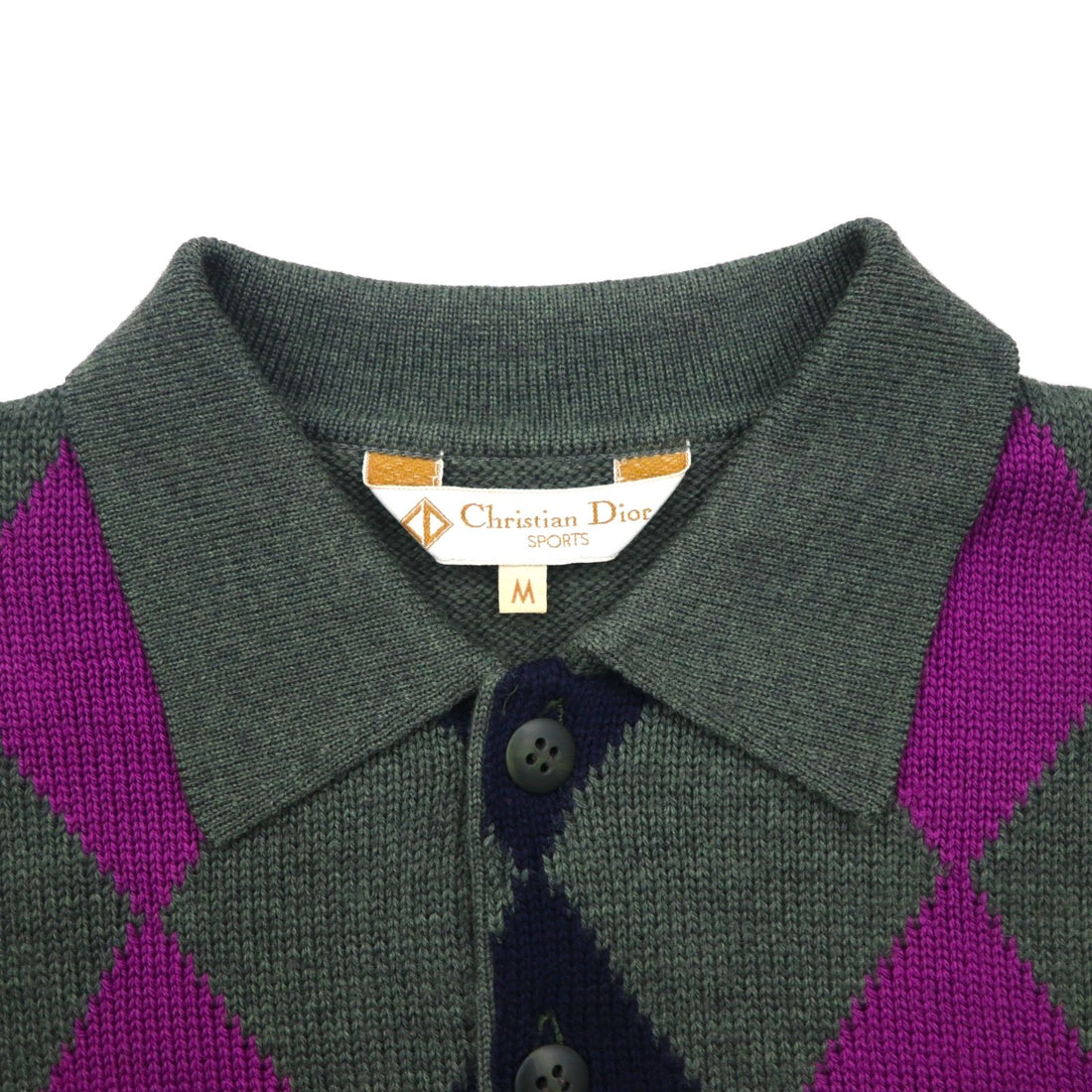 Christian Dior SPORTS 90s Made in Japan Polo Knit Sweater, Size M, Charcoal Wool Argyle
