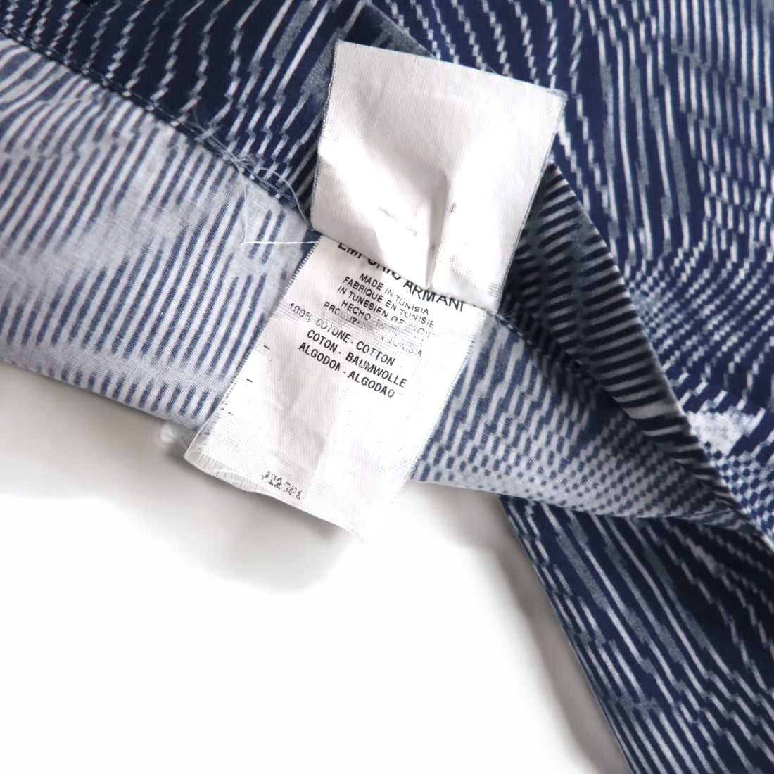 EMPORIO ARMANI All-over Print Dress Shirt, S, Navy, Cotton, Made in Tunisia