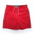 Polo by Ralph Lauren 90s Board Shorts, Swim Shorts, XL, Red, Nylon, Amphibious