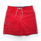 Polo by Ralph Lauren 90s Board Shorts, Swim Shorts, XL, Red, Nylon, Amphibious