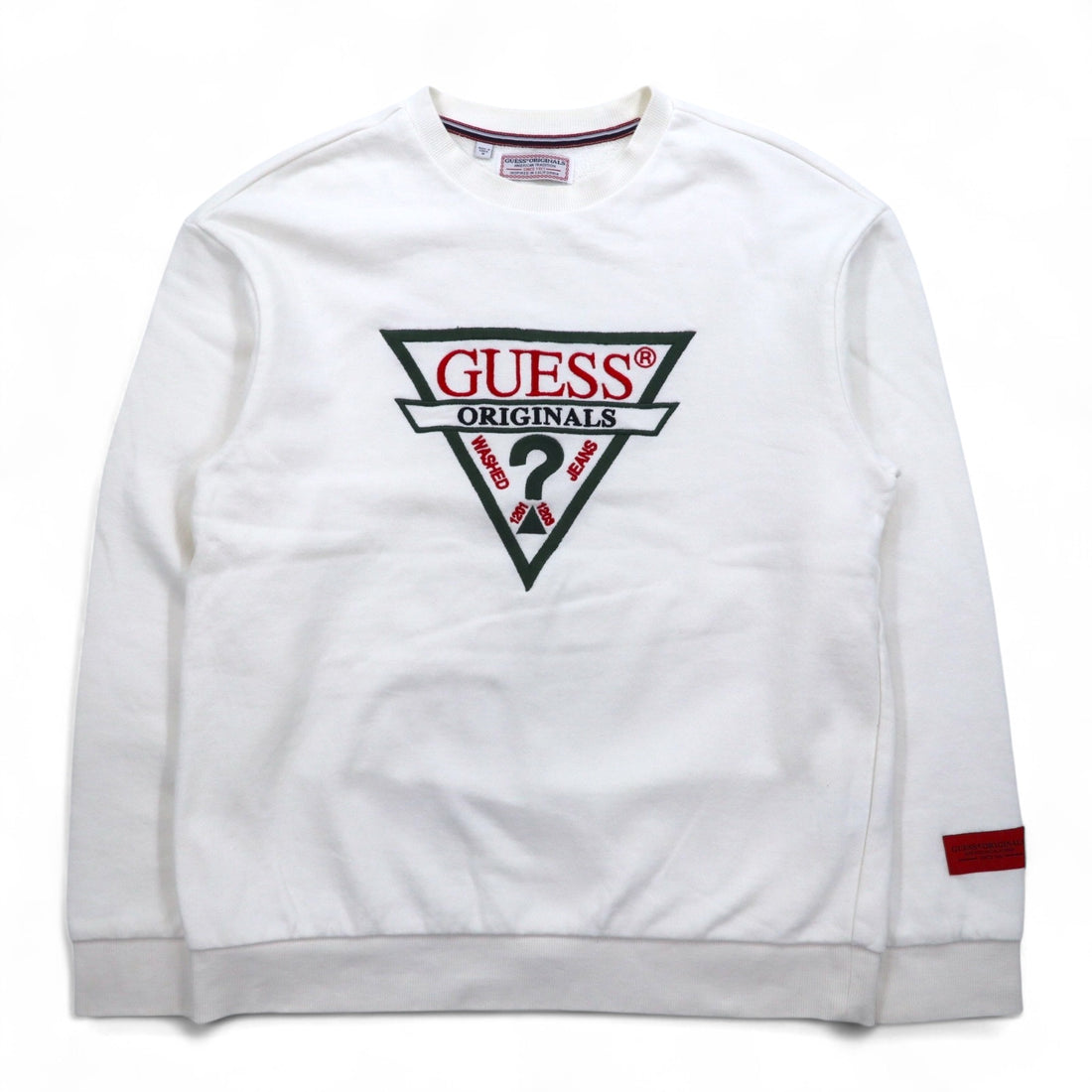 GUESS ORIGINALS Triangle Logo Embroidered Sweatshirt M White Cotton