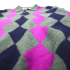Christian Dior SPORTS 90s Made in Japan Polo Knit Sweater, Size M, Charcoal Wool Argyle