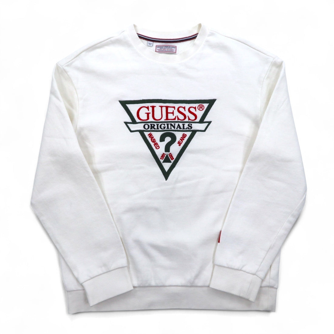 GUESS ORIGINALS Triangle Logo Embroidered Sweatshirt M White Cotton