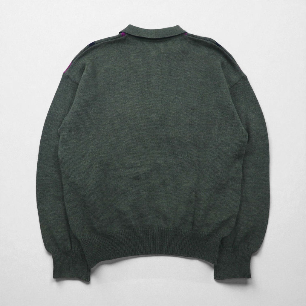 Christian Dior SPORTS 90s Made in Japan Polo Knit Sweater, Size M, Charcoal Wool Argyle
