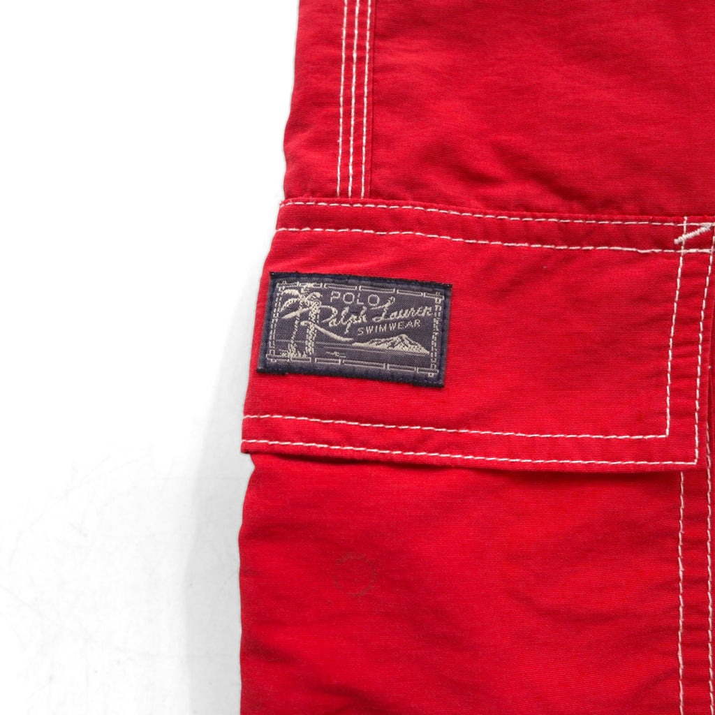 Polo by Ralph Lauren 90s Board Shorts, Swim Shorts, XL, Red, Nylon, Amphibious