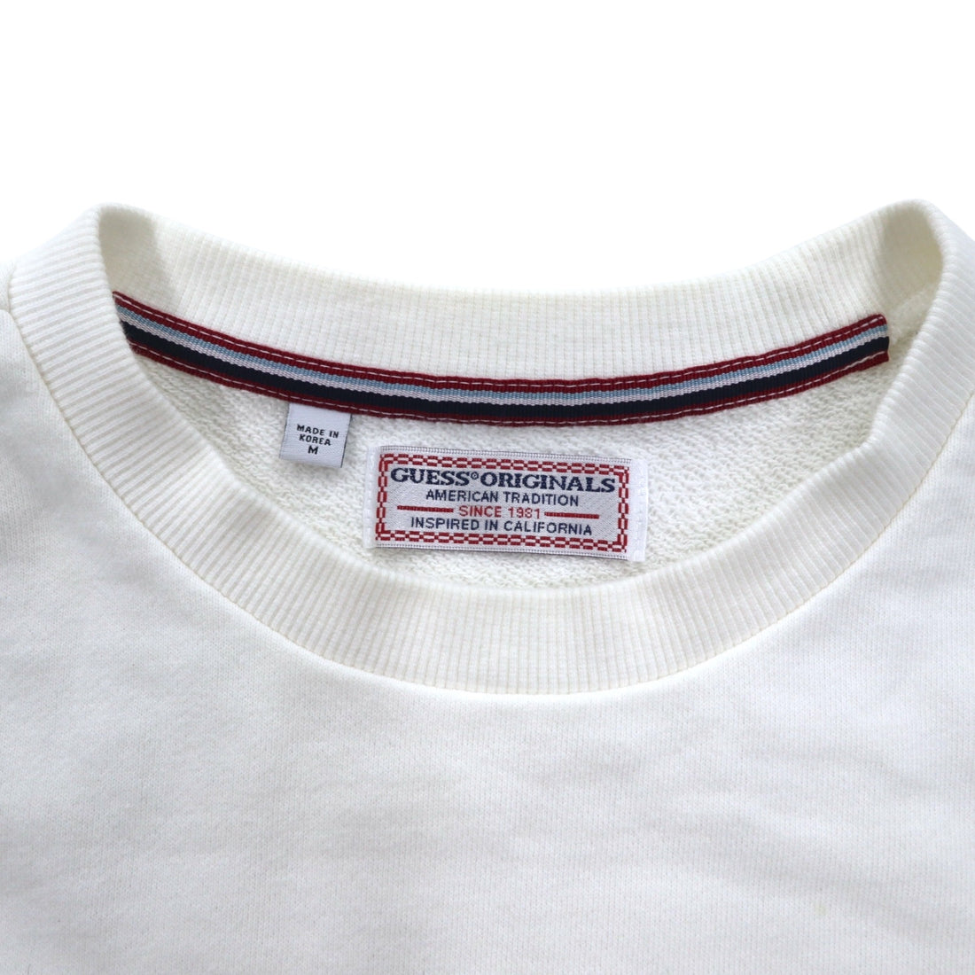 GUESS ORIGINALS Triangle Logo Embroidered Sweatshirt M White Cotton
