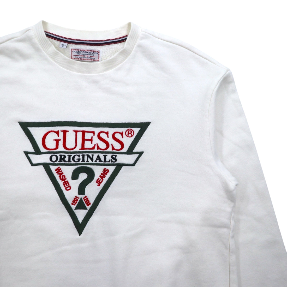 GUESS ORIGINALS Triangle Logo Embroidered Sweatshirt M White Cotton