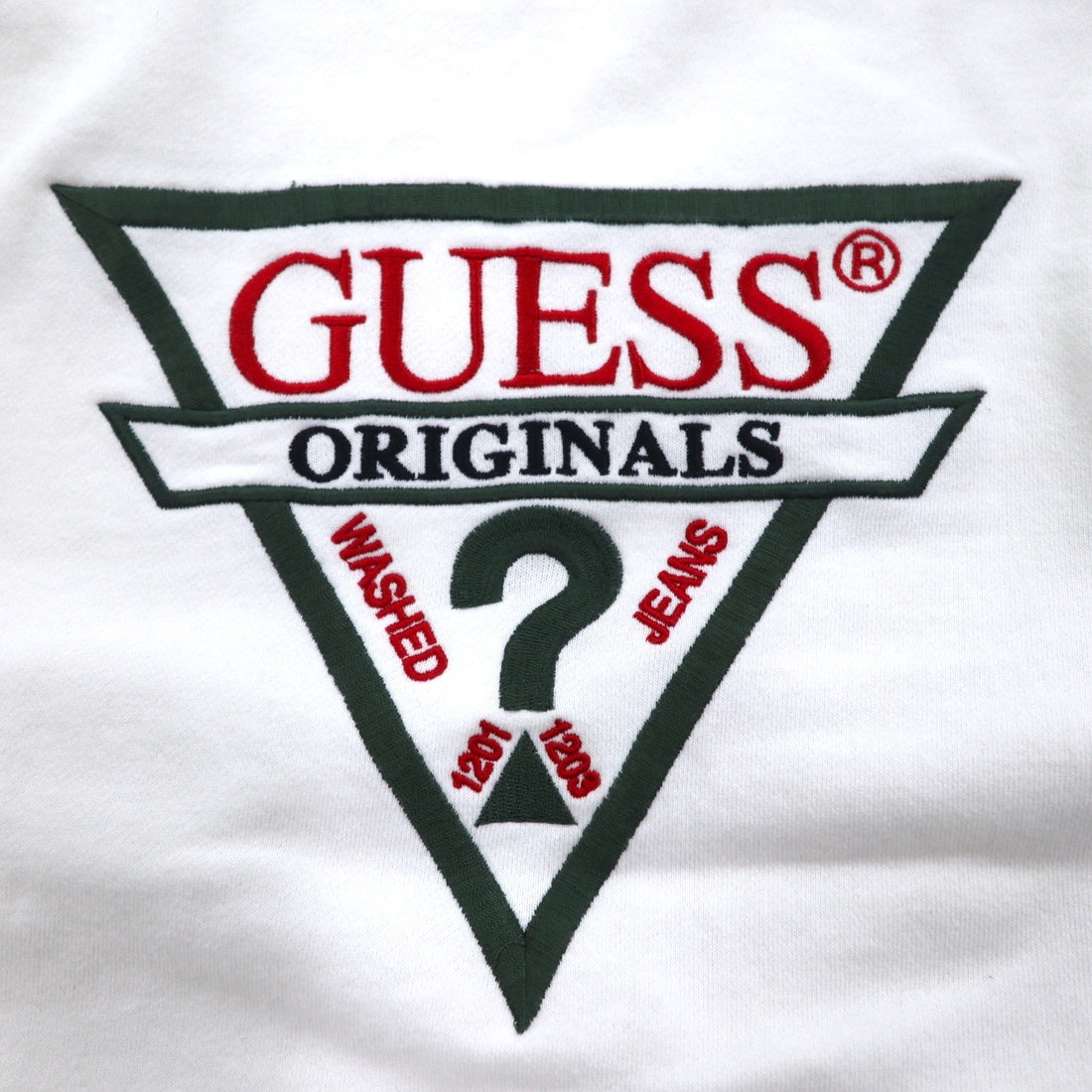 GUESS ORIGINALS Triangle Logo Embroidered Sweatshirt M White Cotton