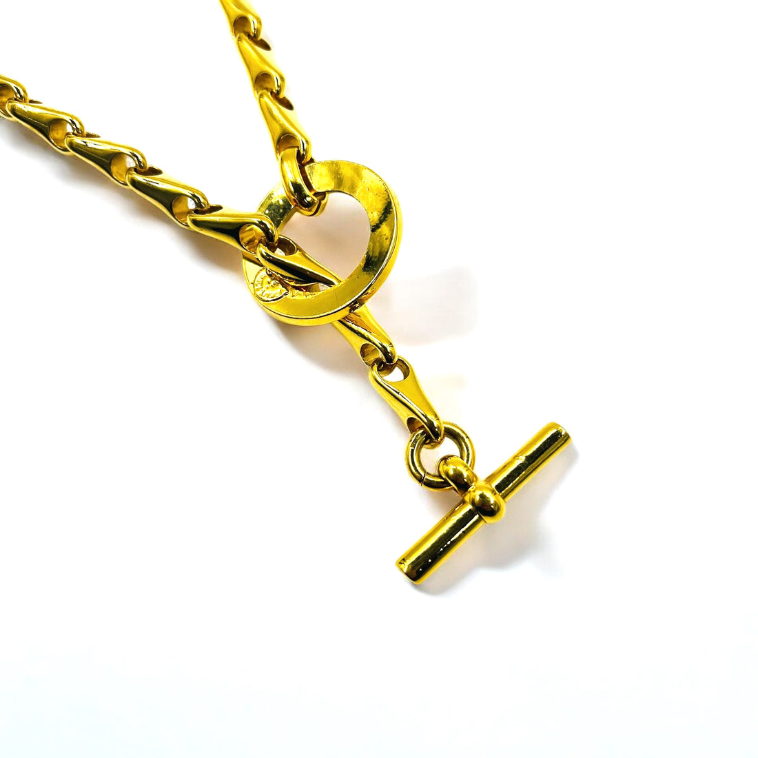 CELINE Made in Italy Circle Logo Toggle Necklace Choker Gold