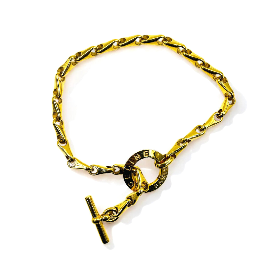CELINE Made in Italy Circle Logo Toggle Necklace Choker Gold