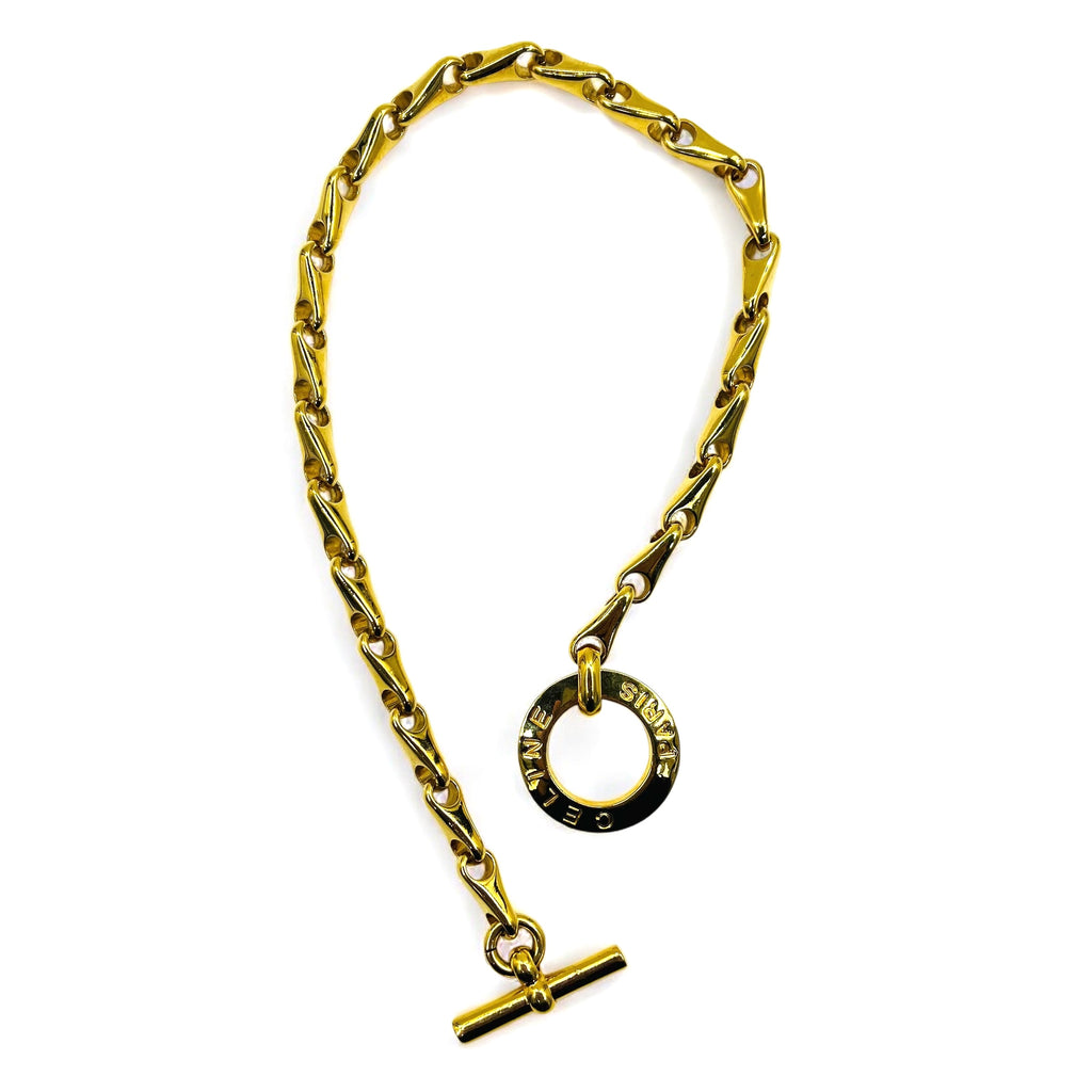 CELINE Made in Italy Circle Logo Toggle Necklace Choker Gold