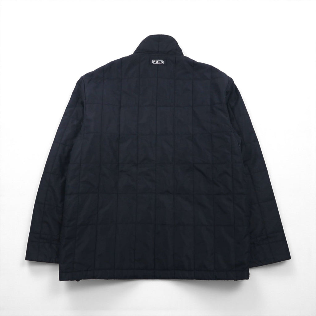 Polo Ralph Lauren 90年代 キルティングジャケット L ネイビー ナイロン 中綿 ドローコード スタンドカラー