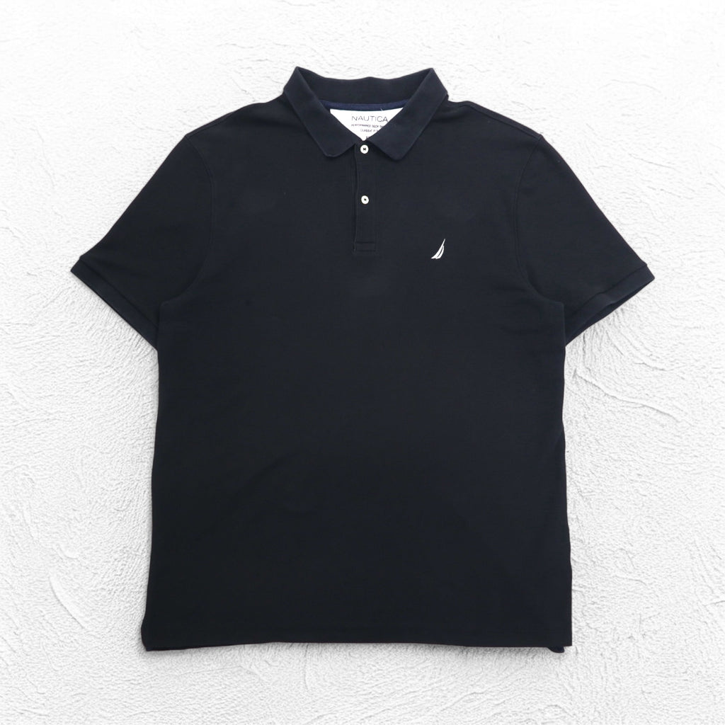NAUTICA クラシックフィット ポロシャツ 2XL Classic Fit ブラック 鹿の子 ワンポイントロゴ刺繍