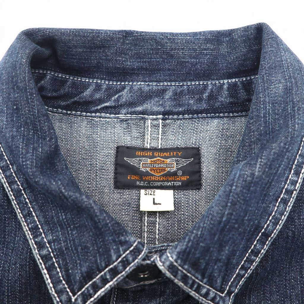 HARLEY DAVIDSON Denim Coverall L Indigo Blue Cotton Patch