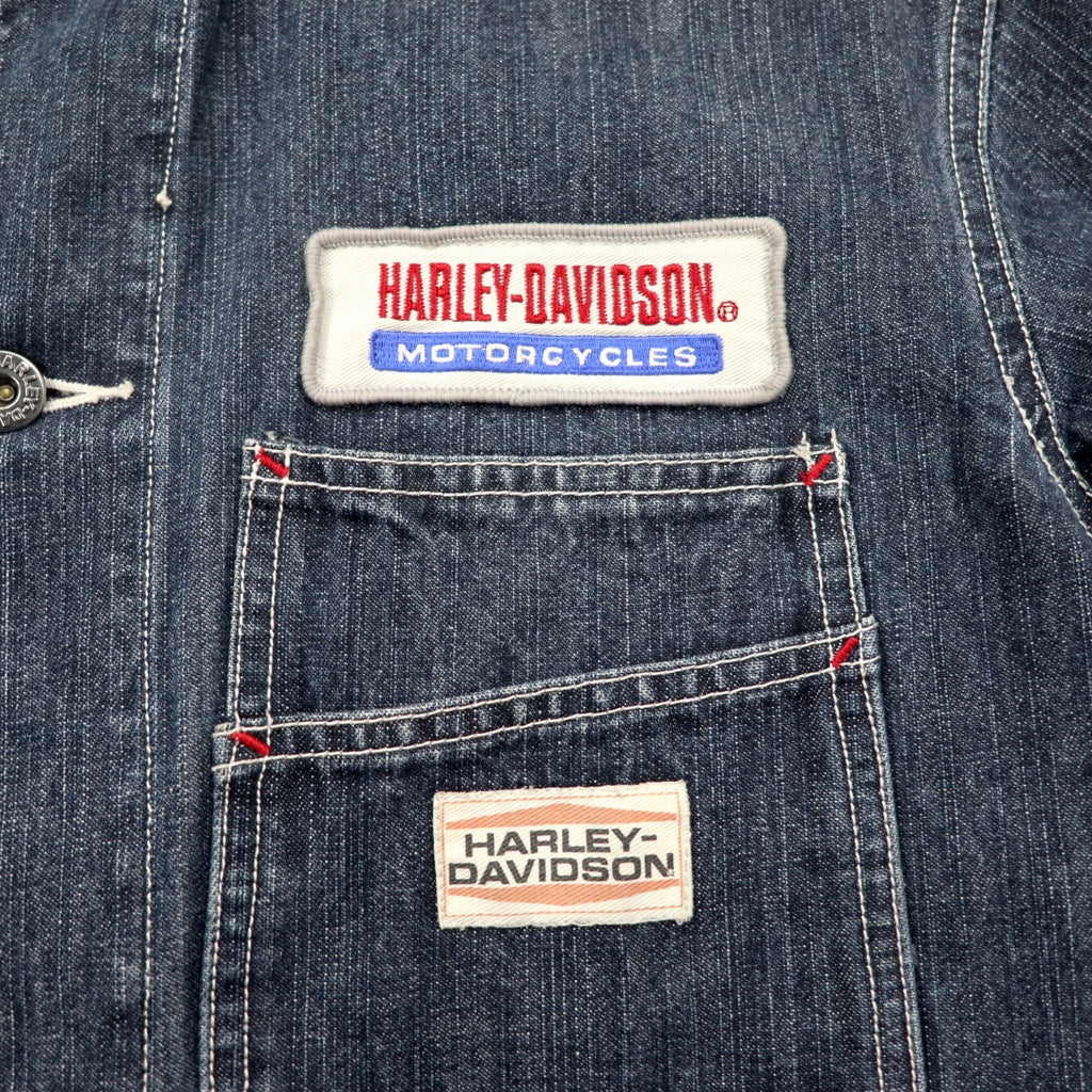 HARLEY DAVIDSON Denim Coverall L Indigo Blue Cotton Patch