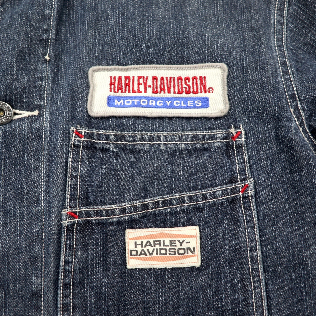 HARLEY DAVIDSON Denim Coverall L Indigo Blue Cotton Patch