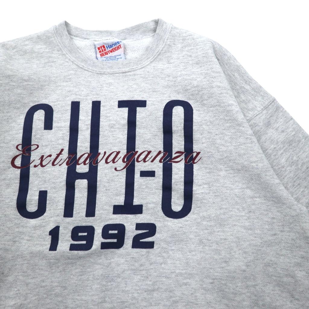 Hanes 90s USA Made HEAVYWEIGHT Printed Sweatshirt XL Grey Cotton 1992