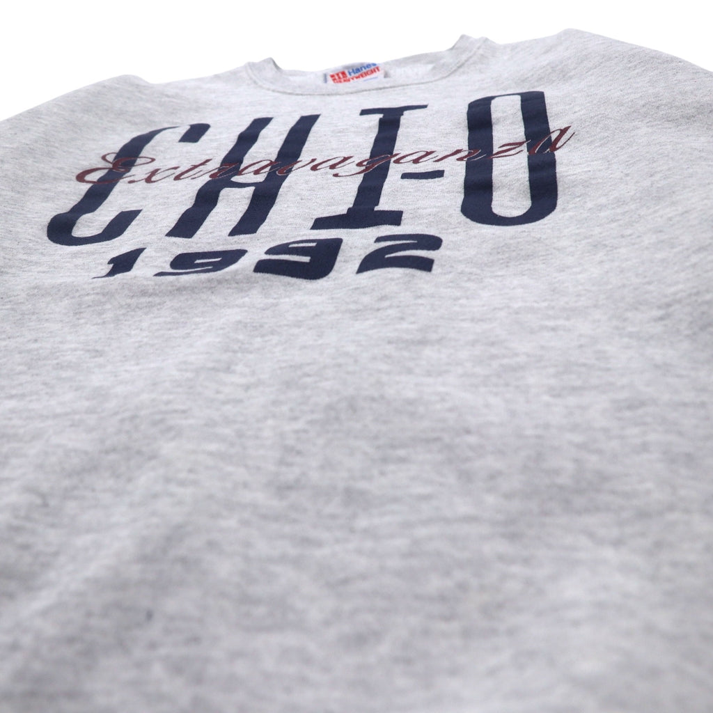 Hanes 90s USA Made HEAVYWEIGHT Printed Sweatshirt XL Grey Cotton 1992