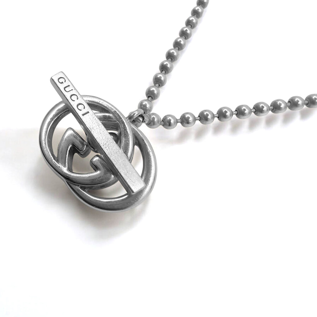 GUCCI Made in Italy 2WAY Interlocking G Toggle Necklace Bracelet Silver Ball Chain AG925