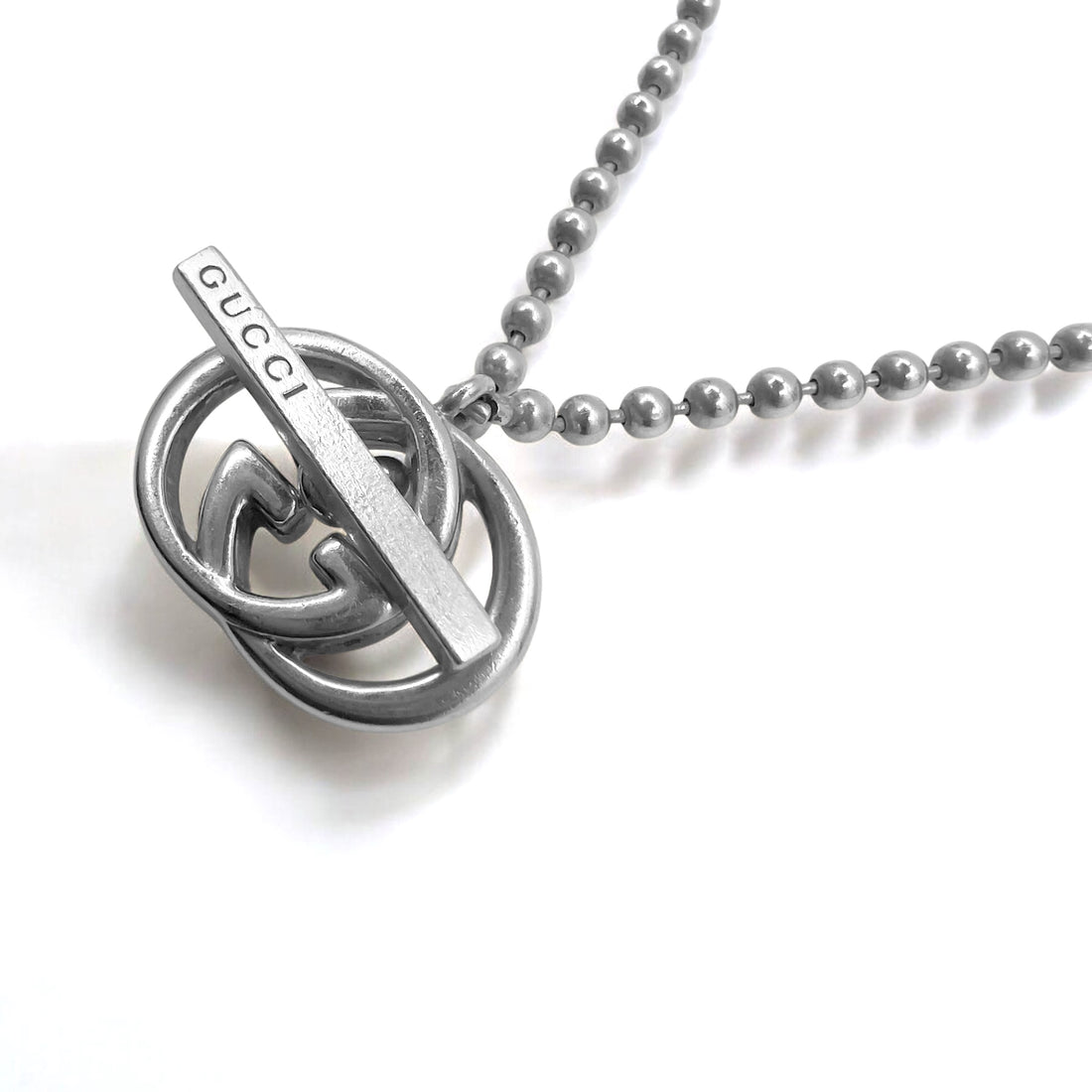 GUCCI Made in Italy 2WAY Interlocking G Toggle Necklace Bracelet Silver Ball Chain AG925