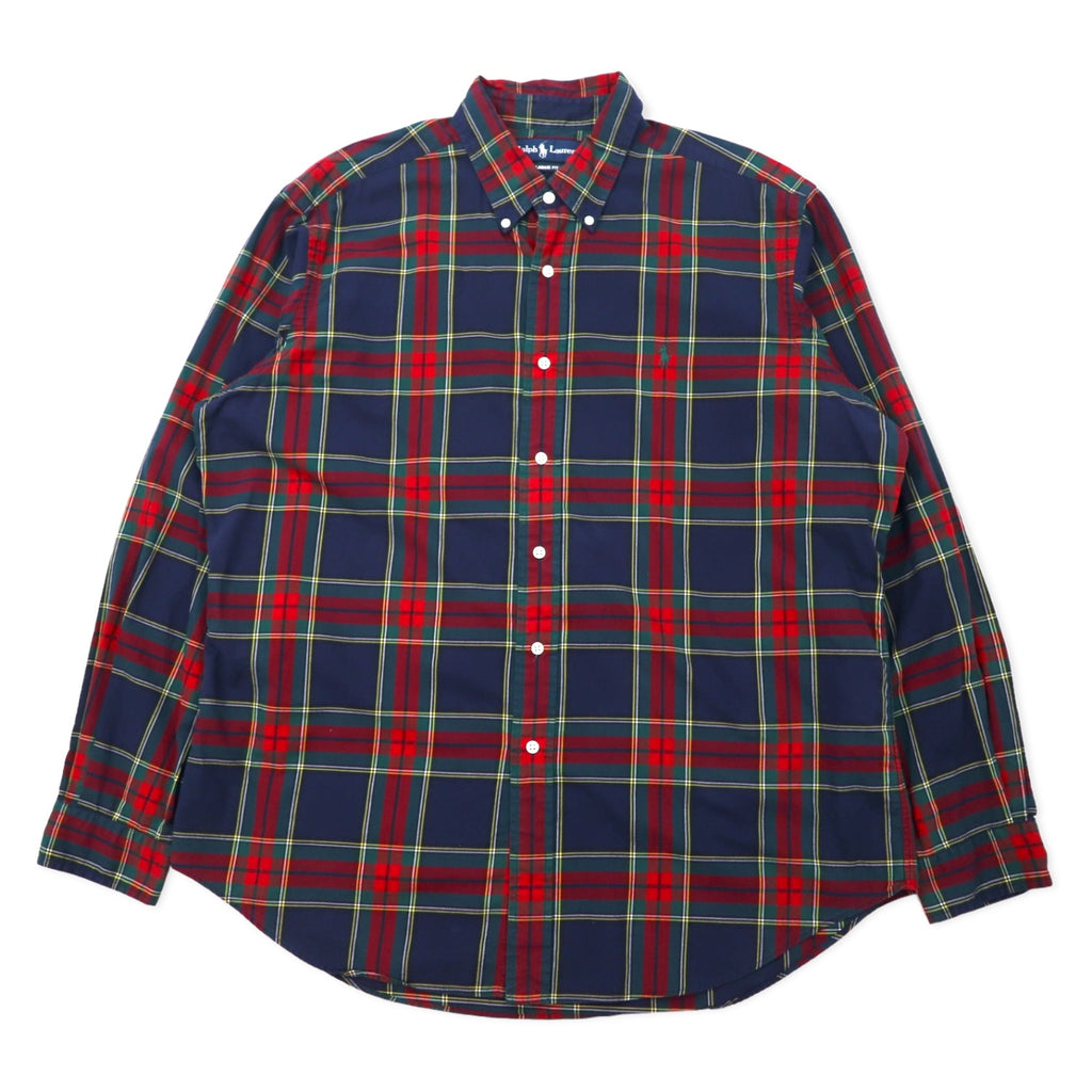 日本然リトテ-古着オンライン-Ralph Lauren 90年代 クラシックフィット ボタンダウンシャツ XL レッド ネイビー チェック コットン スモールポニー刺繍-Ralph Lauren 90's Classic Fit Button-down Shirts XL Red Navy Checked Cotton Small Pony Embroidery