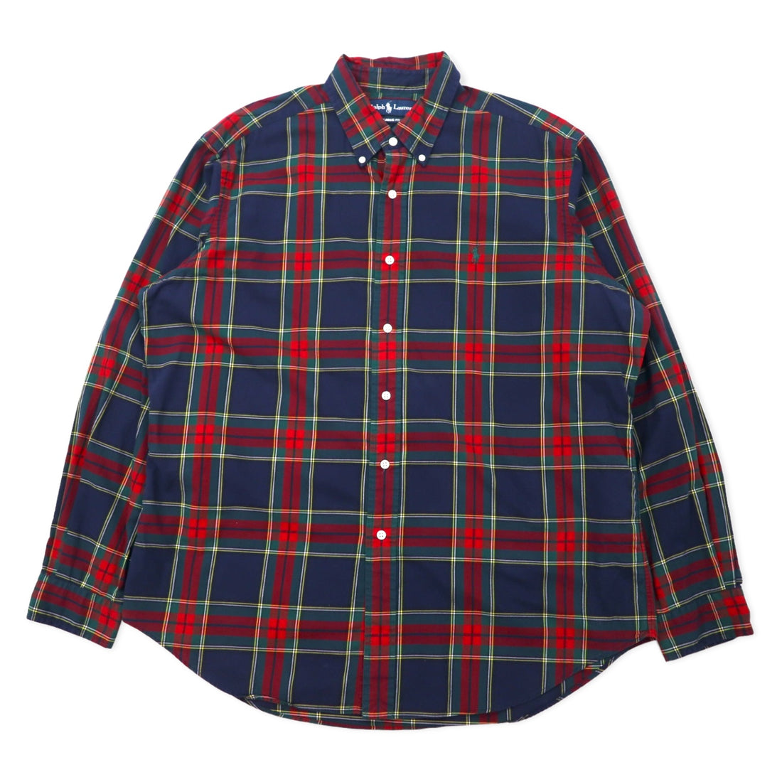 日本然リトテ-古着オンライン-Ralph Lauren 90年代 クラシックフィット ボタンダウンシャツ XL レッド ネイビー チェック コットン スモールポニー刺繍-Ralph Lauren 90's Classic Fit Button-down Shirts XL Red Navy Checked Cotton Small Pony Embroidery