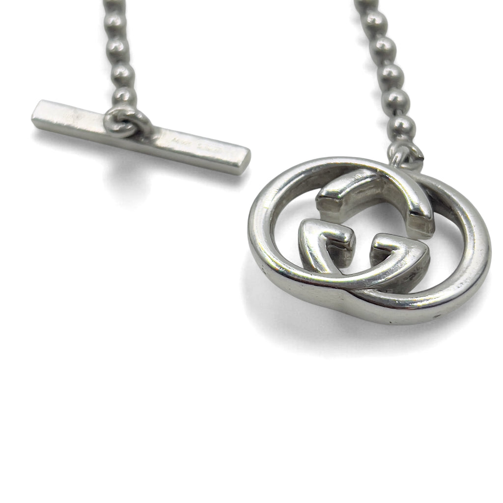 GUCCI Made in Italy 2WAY Interlocking G Toggle Necklace Bracelet Silver Ball Chain AG925