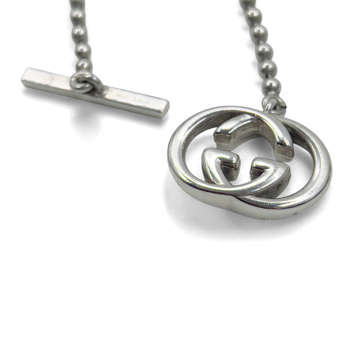 GUCCI Made in Italy 2WAY Interlocking G Toggle Necklace Bracelet Silver Ball Chain AG925