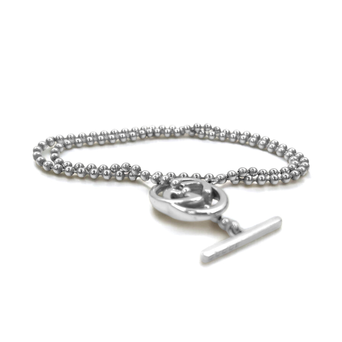 GUCCI Made in Italy 2WAY Interlocking G Toggle Necklace Bracelet Silver Ball Chain AG925