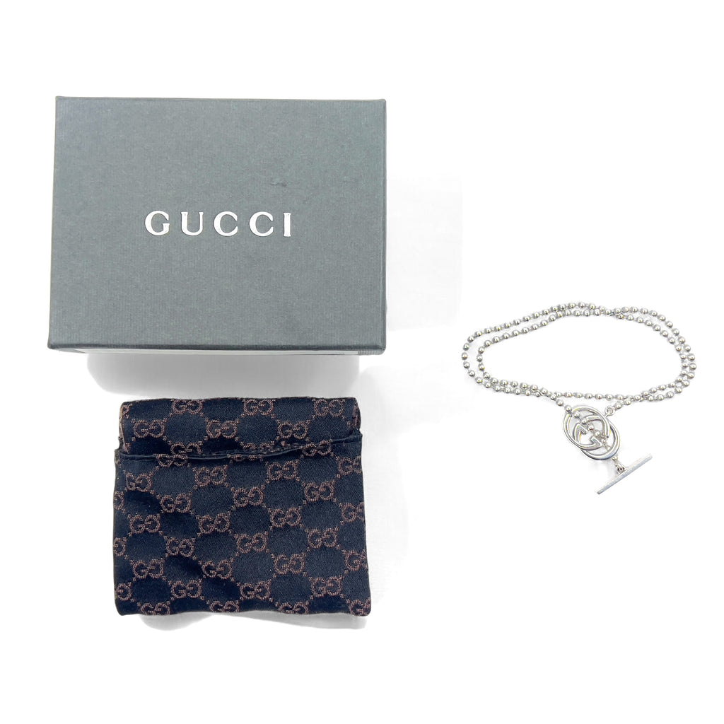 GUCCI Made in Italy 2WAY Interlocking G Toggle Necklace Bracelet Silver Ball Chain AG925
