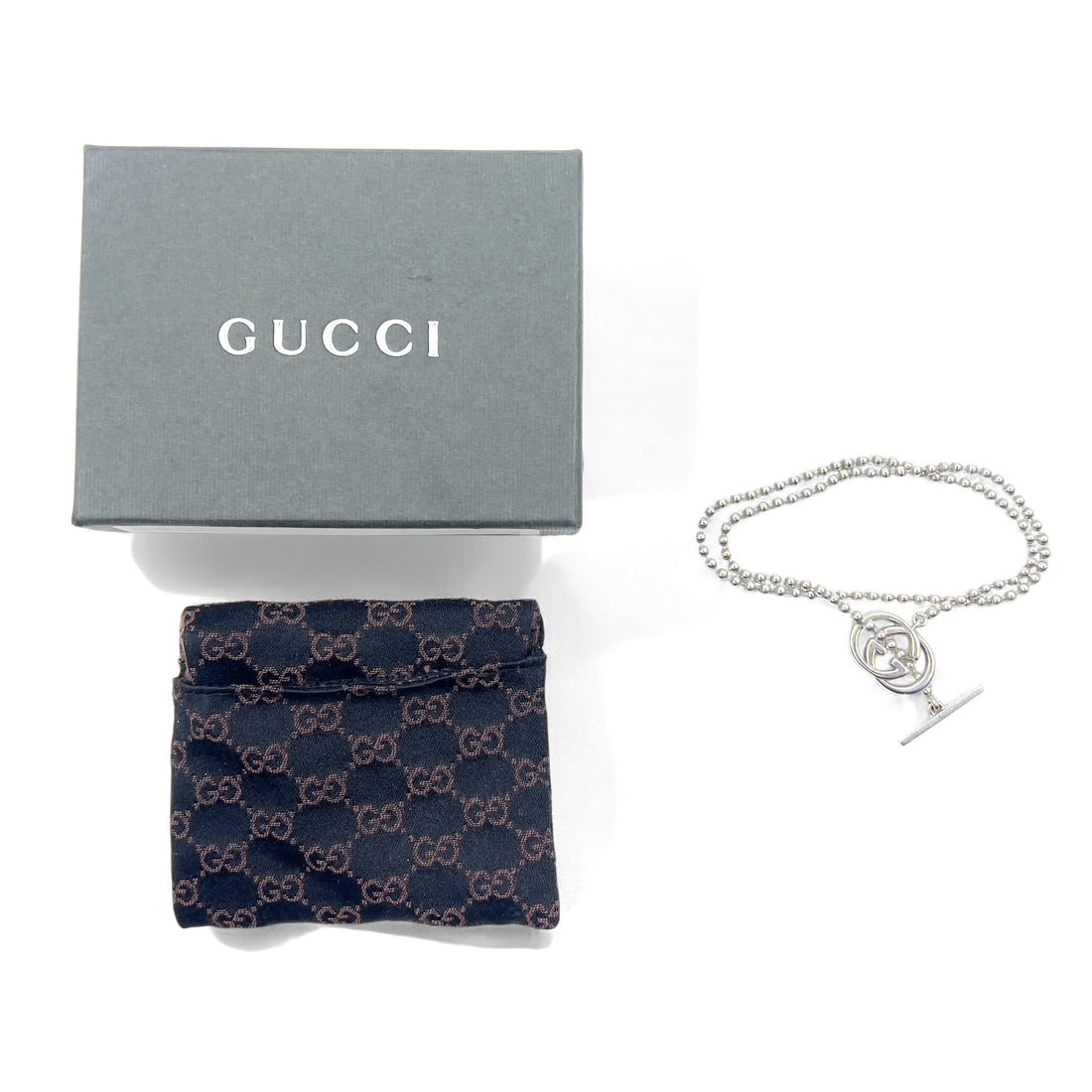 GUCCI Made in Italy 2WAY Interlocking G Toggle Necklace Bracelet Silver Ball Chain AG925