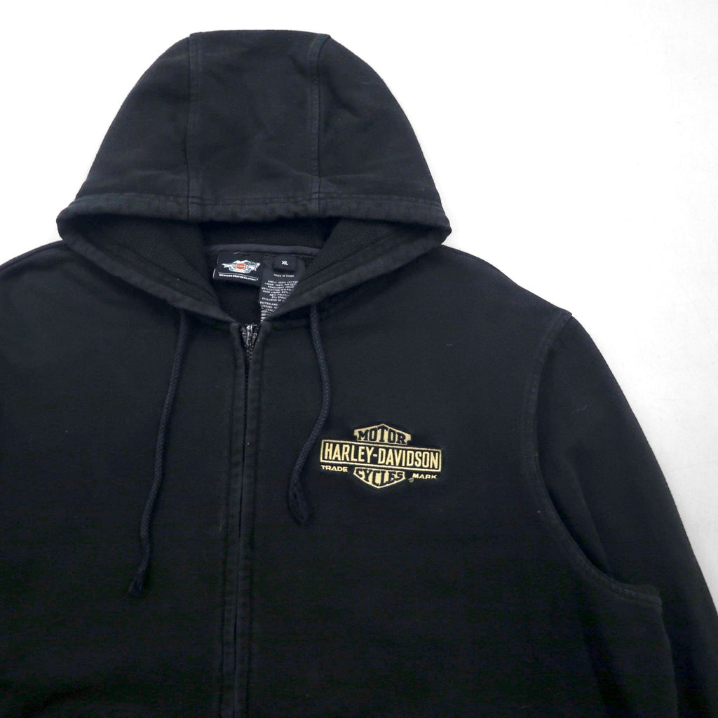 HARLEY DAVIDSON Zip Hoodie, XL, Black, Short Length, One-Point Logo Embroidery, Oversized