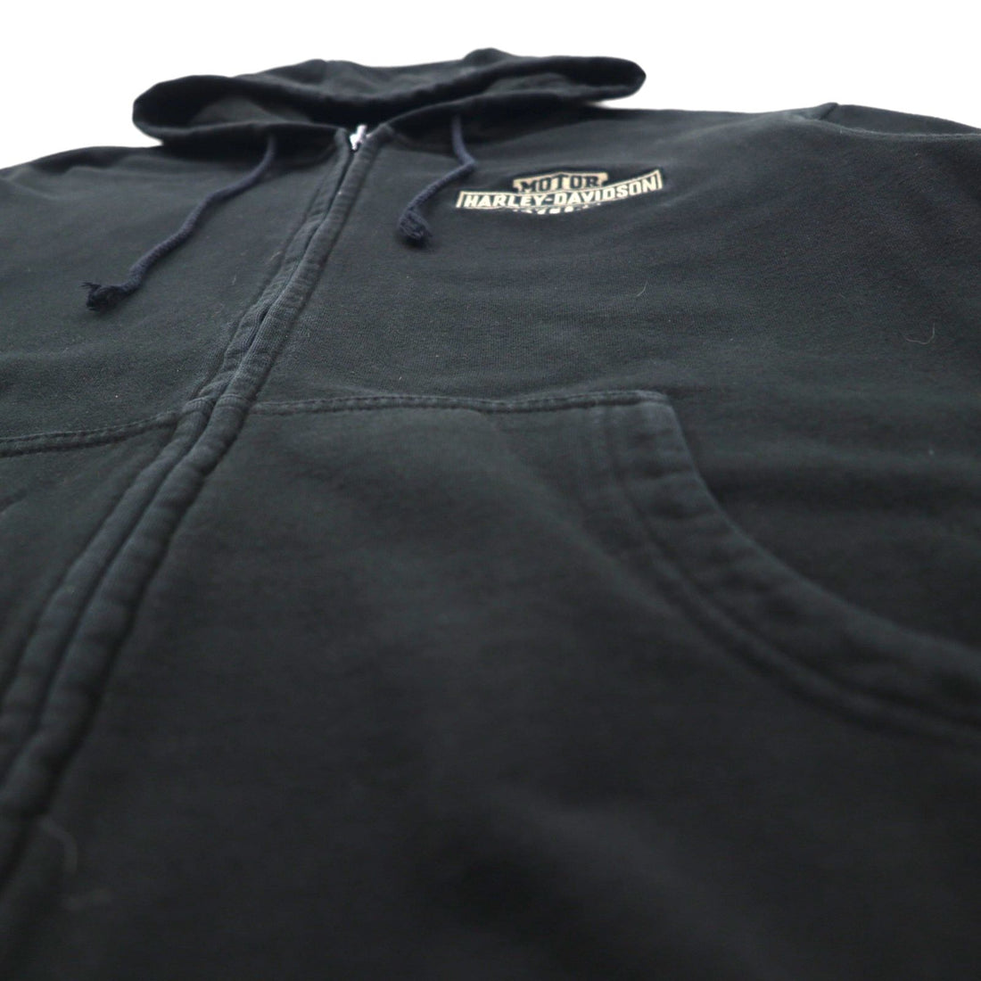 HARLEY DAVIDSON Zip Hoodie, XL, Black, Short Length, One-Point Logo Embroidery, Oversized