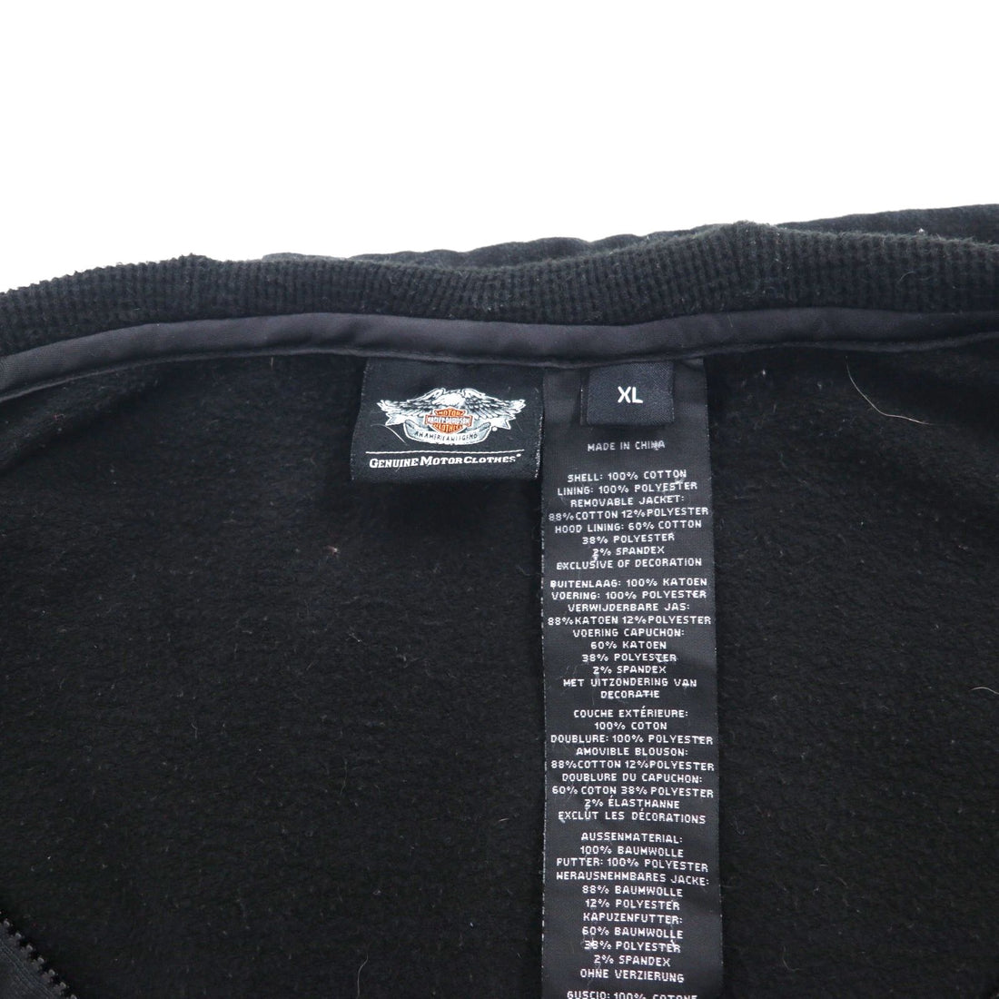 HARLEY DAVIDSON Zip Hoodie, XL, Black, Short Length, One-Point Logo Embroidery, Oversized