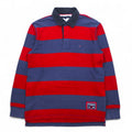 TOMMY HILFIGER ラガーシャツ L ネイビー レッド ボーダー コットン ワンポイントロゴ刺繍