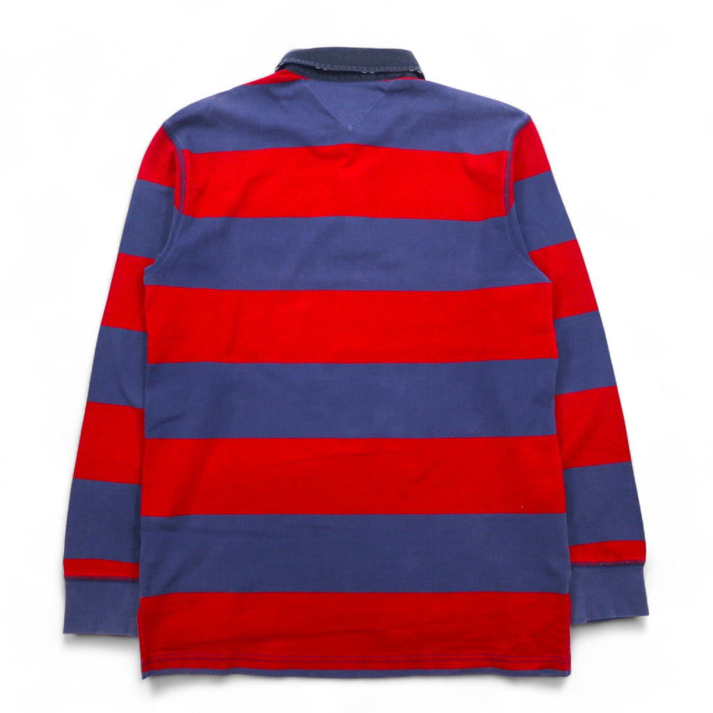 TOMMY HILFIGER ラガーシャツ L ネイビー レッド ボーダー コットン ワンポイントロゴ刺繍