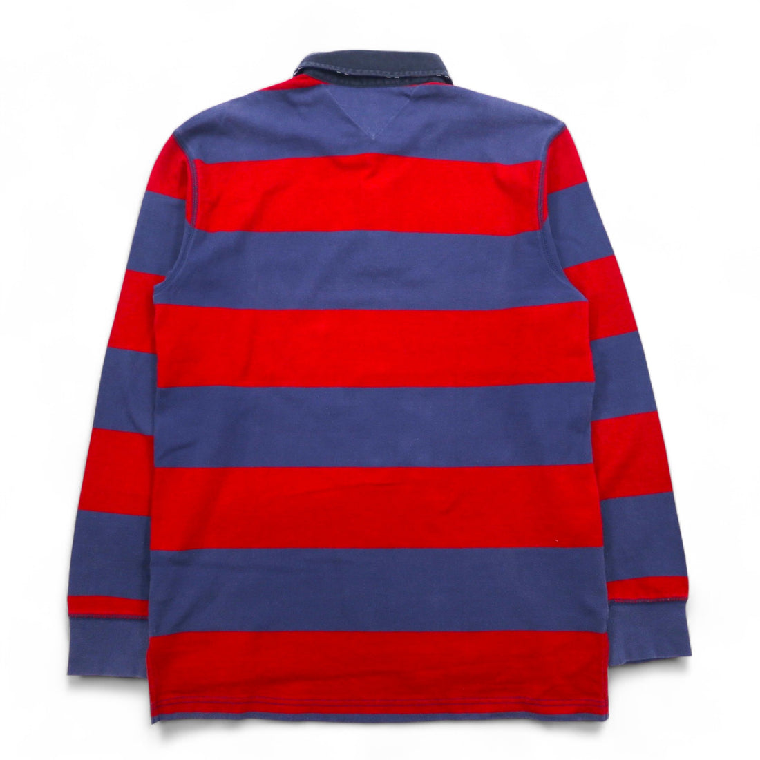 TOMMY HILFIGER ラガーシャツ L ネイビー レッド ボーダー コットン ワンポイントロゴ刺繍