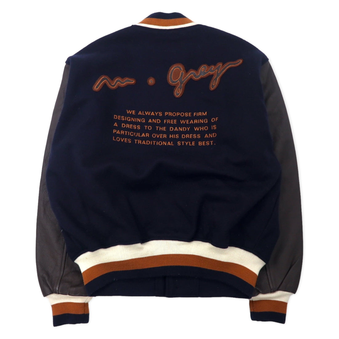 MAISON GRAY FOR MEN 90's Sleeve Leather Stadium Jumper Botastar FREE Navy Wool Cowhide Quilted Liner
